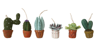 Handmade Wool Felt Cactus in Planter Ornament with Embroidery, Sequins & Beads, 6 Styles