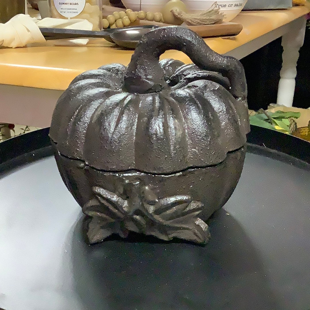 Cast Iron Pumpkin Box with Lid, Large