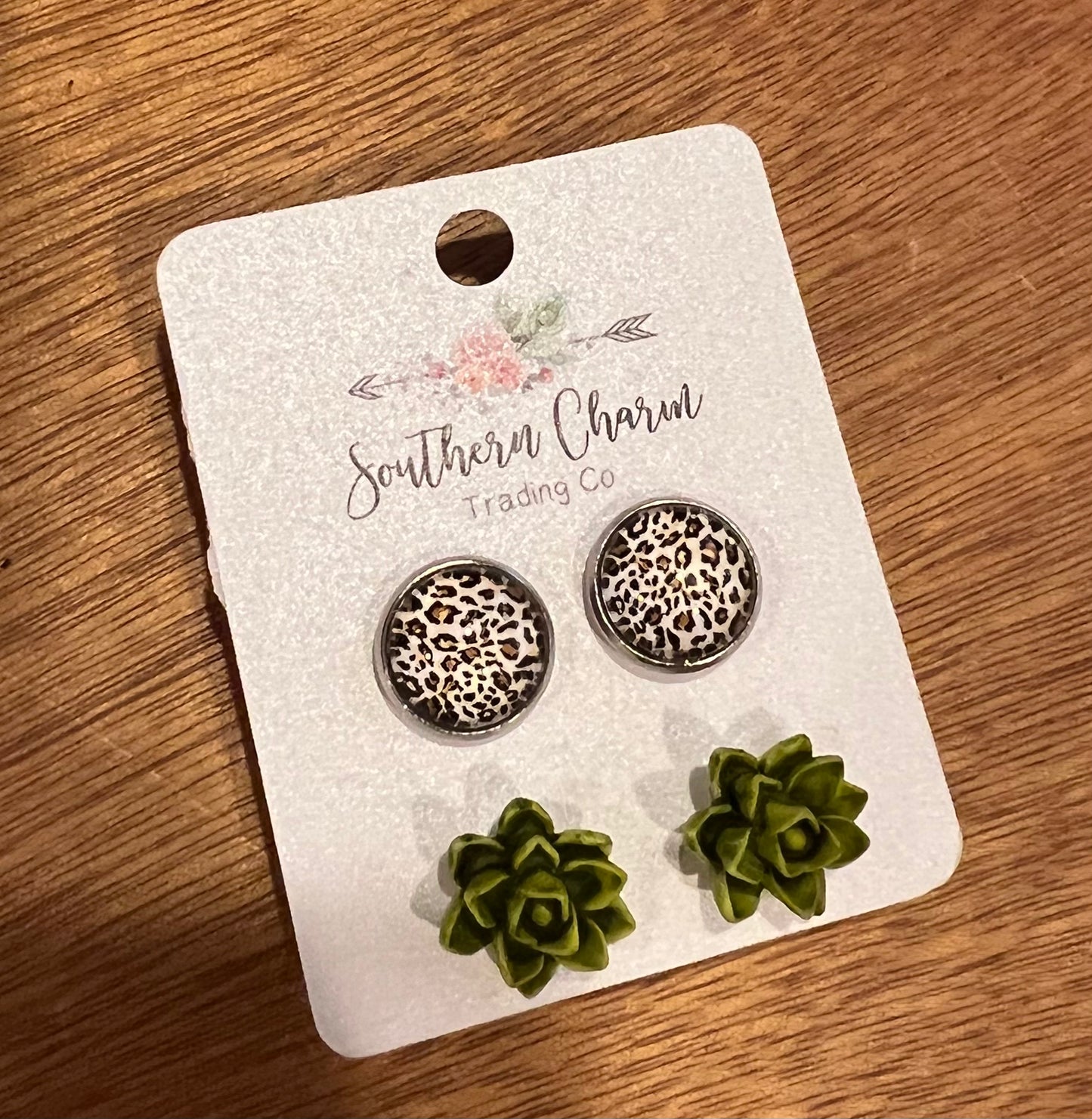 Leopard and Succulent earrings