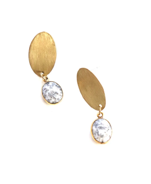 Earrings, Brass and Marble stone
