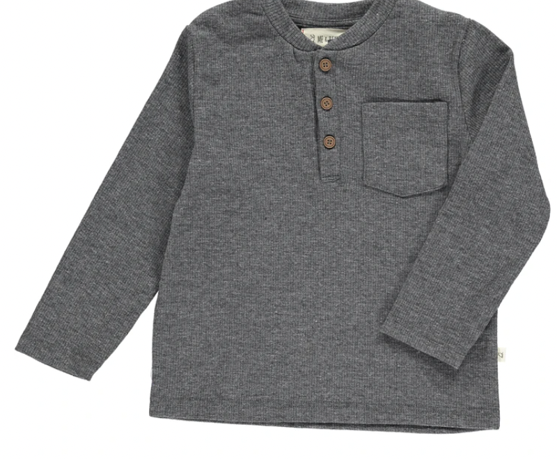 Heathered charcoal ribbed henley