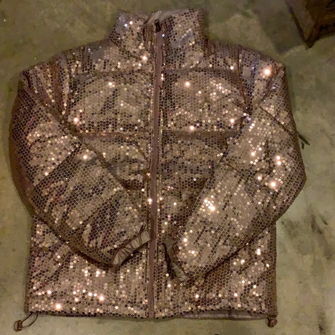 Midnight Trails Sequin Puffer in Rose Gold