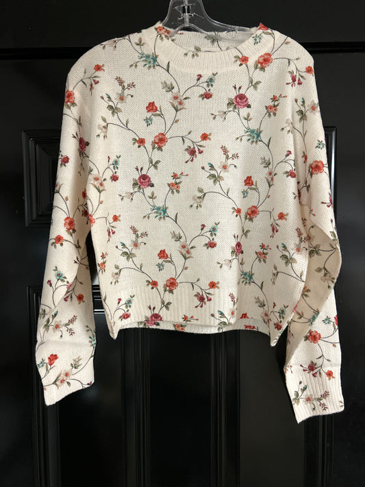 Floral Print Crewneck Sweater Knit Top
