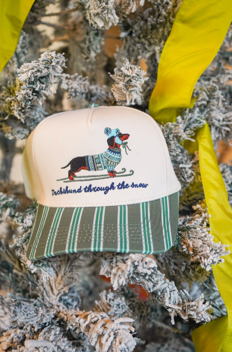 Dachshund Through the Snow - Dark Green Stripe Trucker Hat