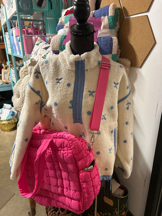 Floral Embroidery Sherpa Zipper Pull