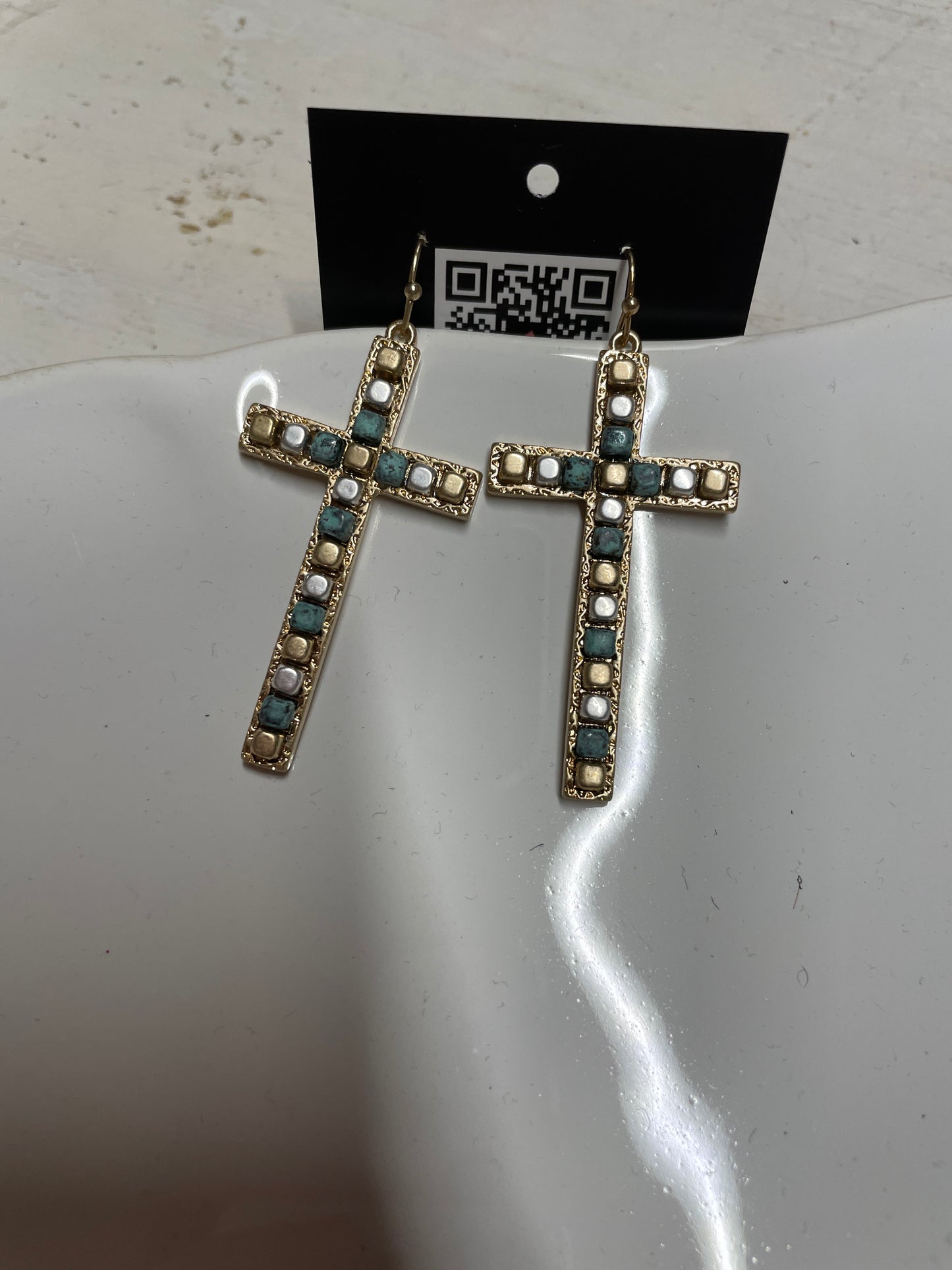 Gold, Silver and Turquoise Beaded Earrings