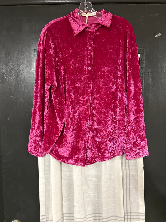 Hot Pink Velvet Button Down Top