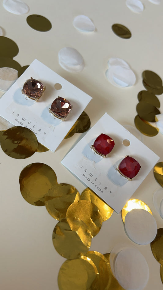 Red and Pink Stud Earrings