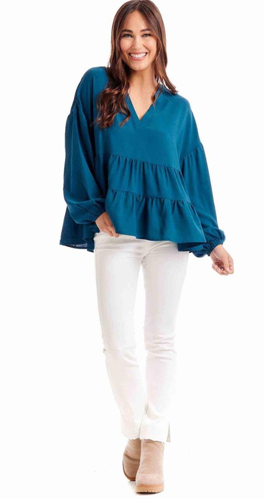 Teal Orleans Flounce Top