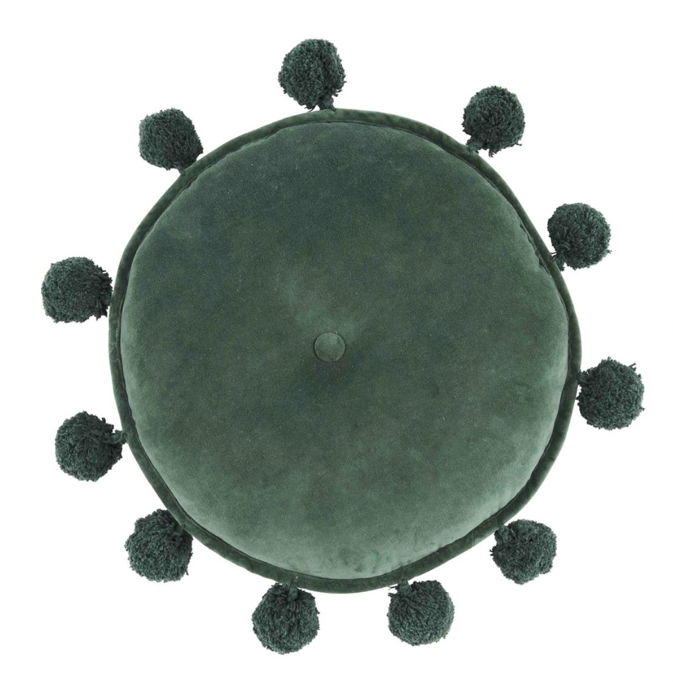 GREEN ROUND VELVET POM PILLOW