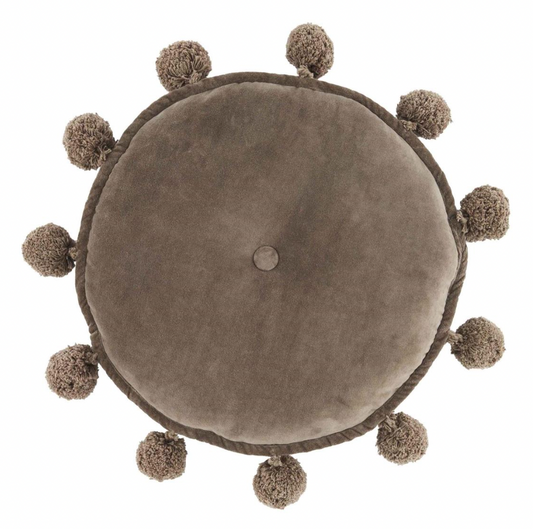 TAN ROUND VELVET POM PILLOW