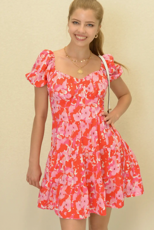 Sweet Flower High-Waisted Woven Mini Dress