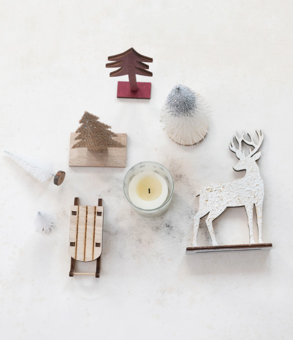 Candle Garden Kit with Bottle Brush Trees, Tealight, Pinecones and Wood Figures, Boxed Set of 13