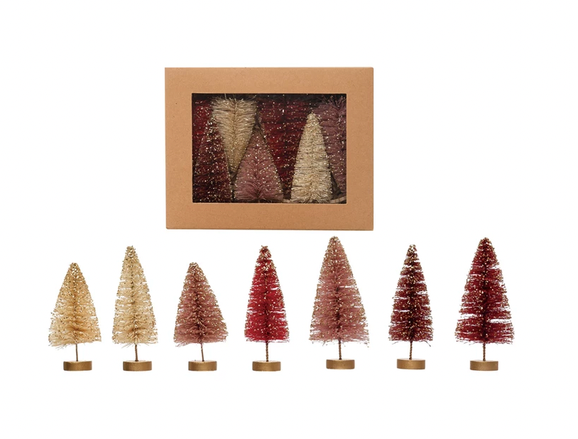 Sisal Bottle Brush Trees, Boxed Set of 7