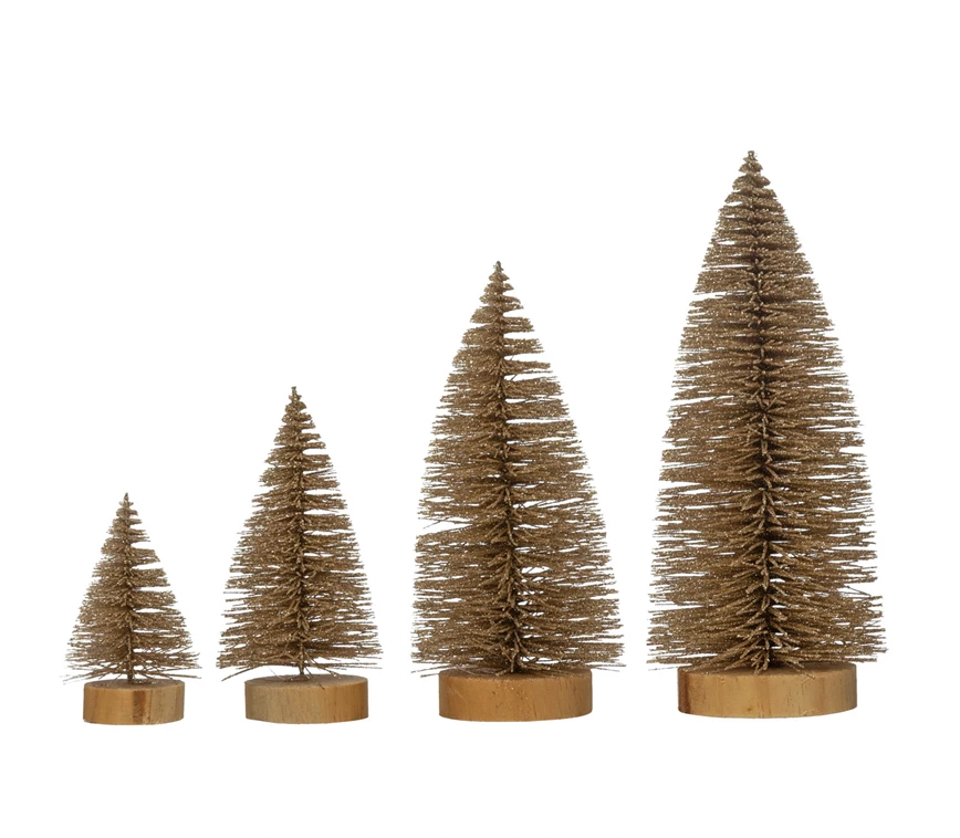 Plastic Bottle Brush Trees, Set of 4