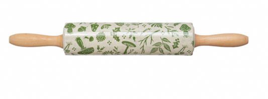 17-3/4"L x 2-1/2"W Stoneware Rolling Pin with Foliage Pattern, Multi Color