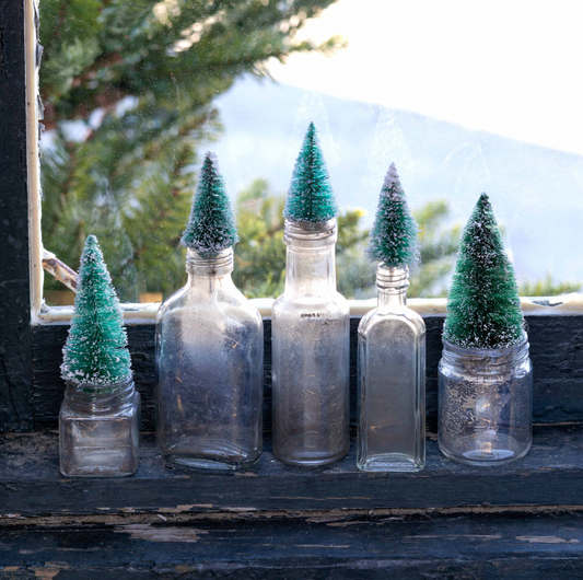 Vintage Mini Bottle Brush Tree Topped Bottles