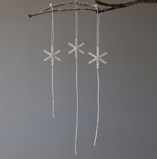 Glass Beaded Snowflake Drop Ornaments