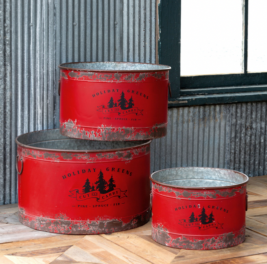 Antique Red Metal Tree Pots