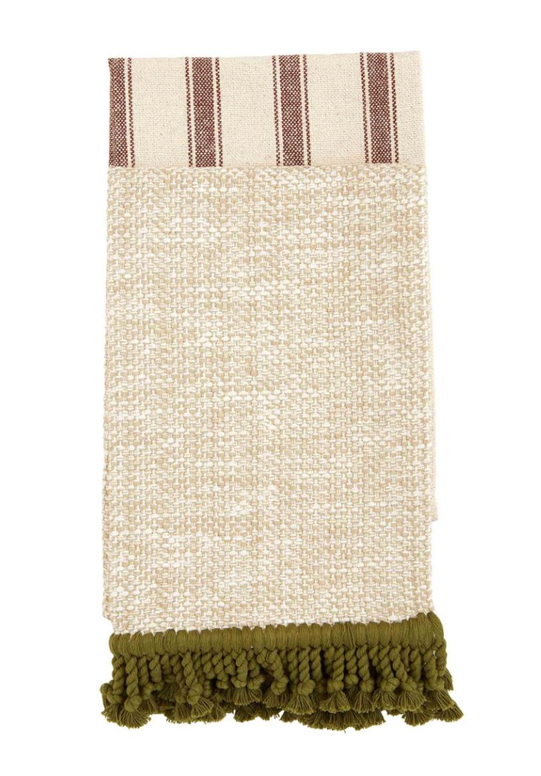 GREEN COTTON FRINGE TOWEL SET