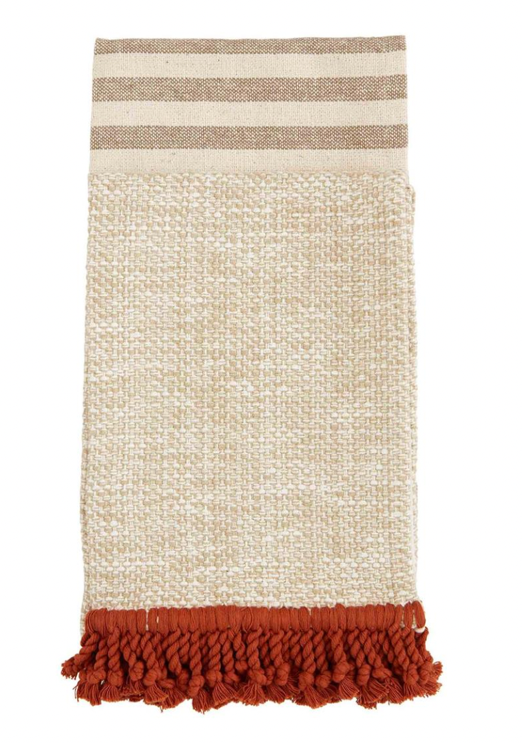 ORANGE COTTON FRINGE TOWEL SET