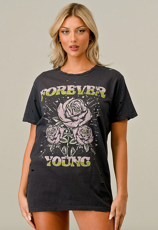 FOREVER YOUNG DISTRESSED T-SHIRT