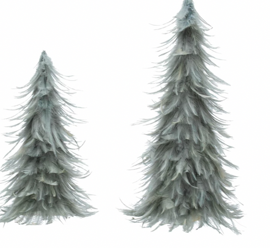 10" Round x 16"H & 9" Round x 12"H Feather Trees, Grey