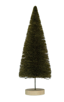 4-1/2" Round x 12-1/4"H Sisal Bottle Brush Tree w/ Wood Base, Moss Green