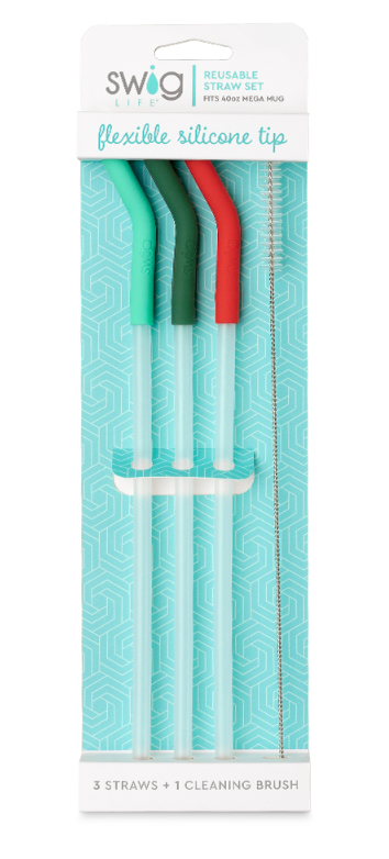 Mint/Green/Red Reusable Straw Set (40oz Mega Mug)