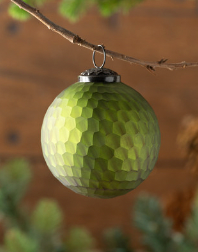 Honeycomb Pattern Glass Ball Ornament, Moss Green