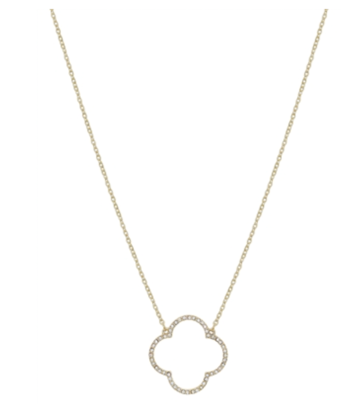 Gold Pave Open Clover on 16"-18" Necklace