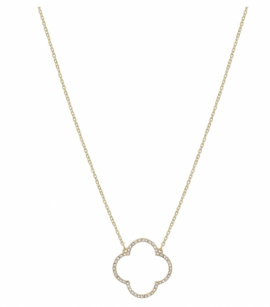 Gold Pave Open Clover on 16"-18" Necklace
