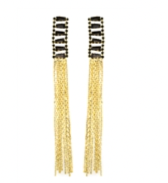 Crystal Geometric Bar with Gold Tassel 3.5" Earring