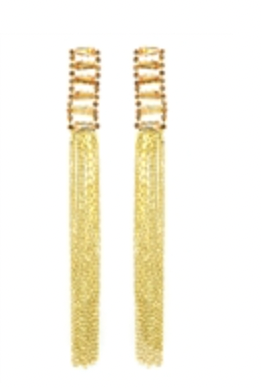 Crystal Geometric Bar with Gold Tassel 3.5" Earring