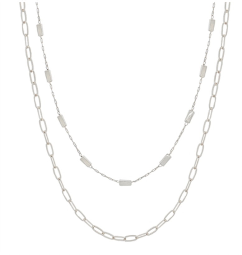 Silver Square Layered 16"-18" Necklace