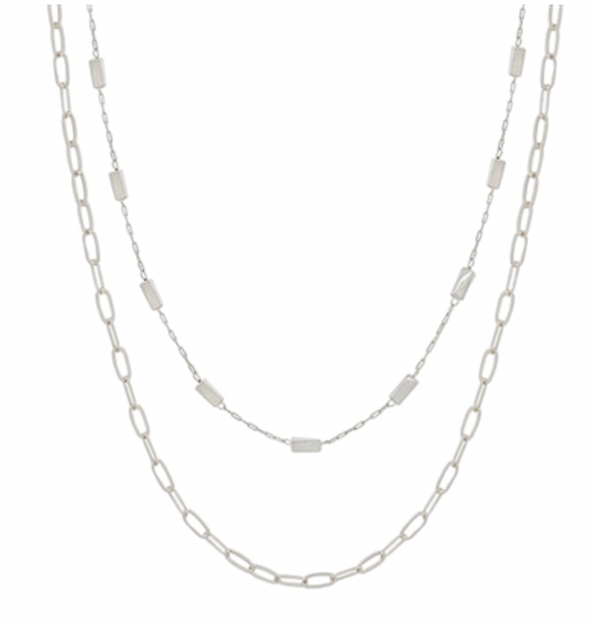 Silver Square Layered 16"-18" Necklace