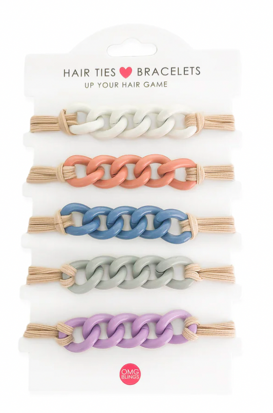 5pc Enamel Hair Tie - Bracelet Set