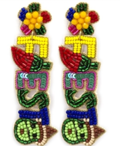 Multi Color Cinco De Mayo "Fiesta" Seed Bead 3" Earring