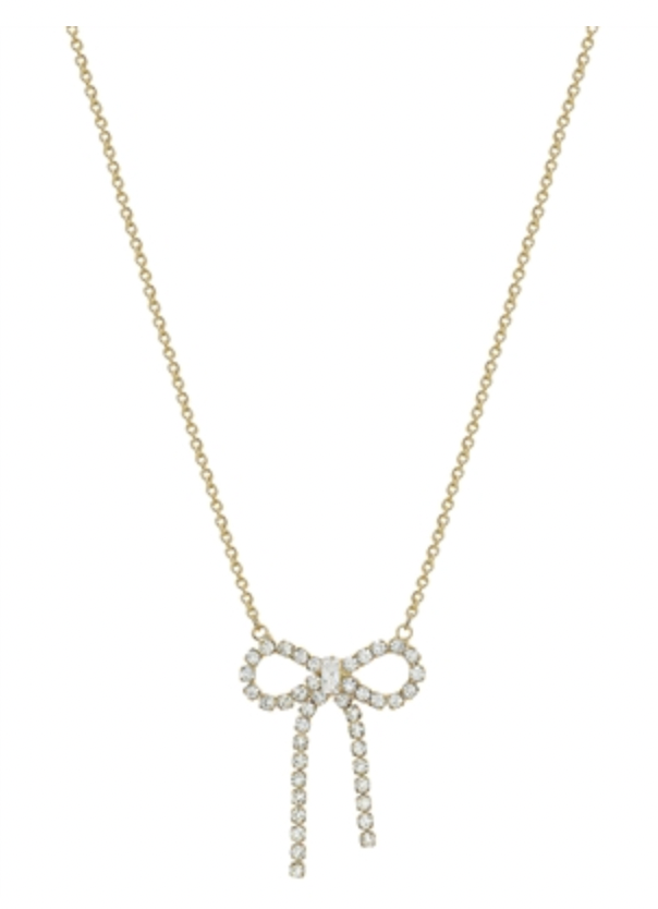 Gold Rhinestone Bow 16"-18" Necklace