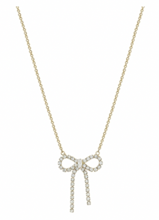 Gold Rhinestone Bow 16"-18" Necklace