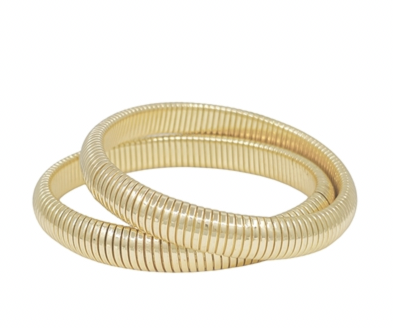 Water-Resistant Ribbed Textured 10mm Set of 2 Stretch Bracelets