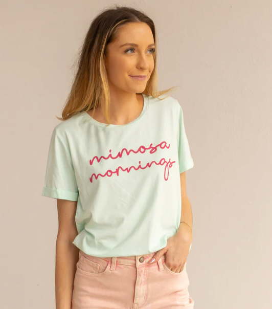 MIMOSA MORNINGS ON MINT CHOCOLATE CHIP-MINT CUFF TEE