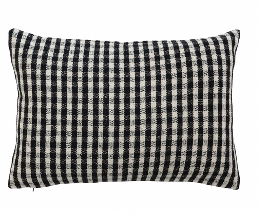 24" x 16" Woven Recycled Cotton Blend Lumbar Pillow Gingham, Polyester Fill