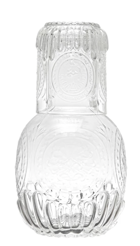 28 oz. Embossed Glass Carafe w/ 8 oz. Embossed Drinking Glass, Set of 2