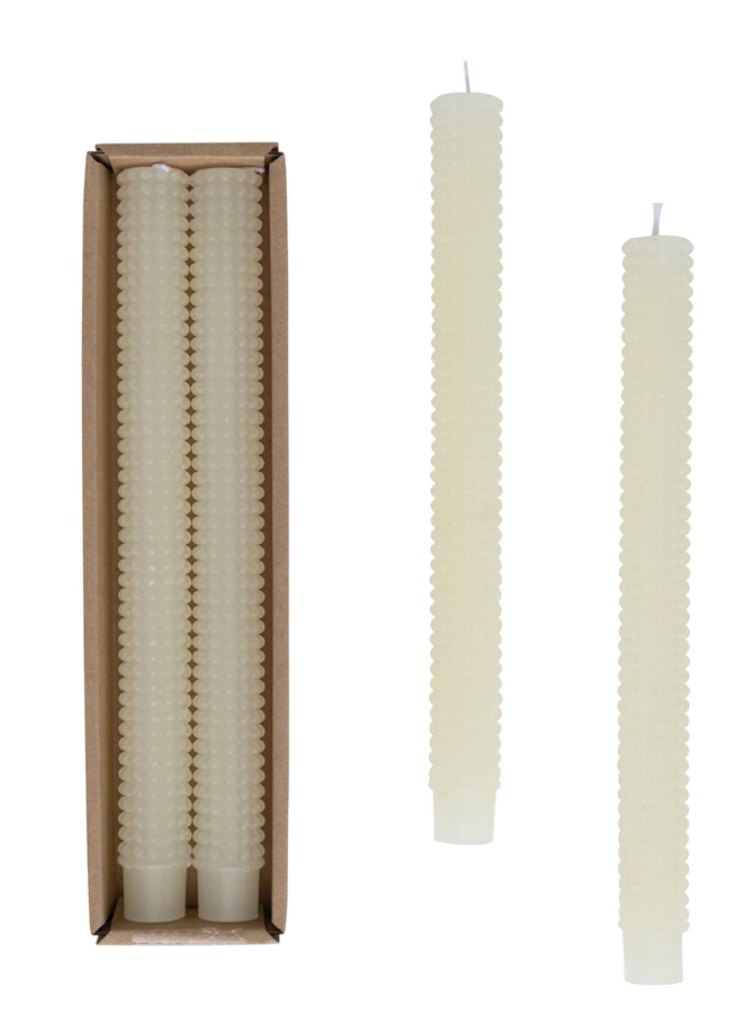 Unscented Hobnail Taper Candles in Box, Set of 2