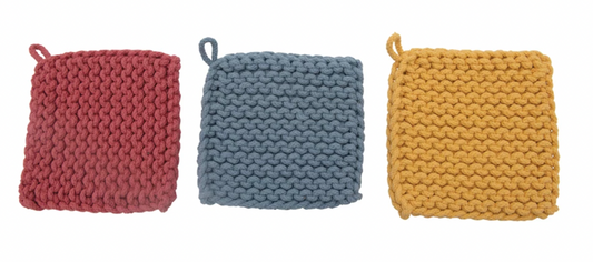 Cotton Crocheted Pot Holder, 3 Colors