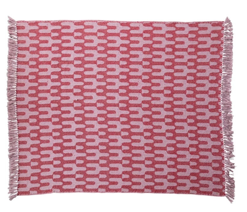 Woven Recycled Cotton Blend Throw w/ Pattern & Fringe