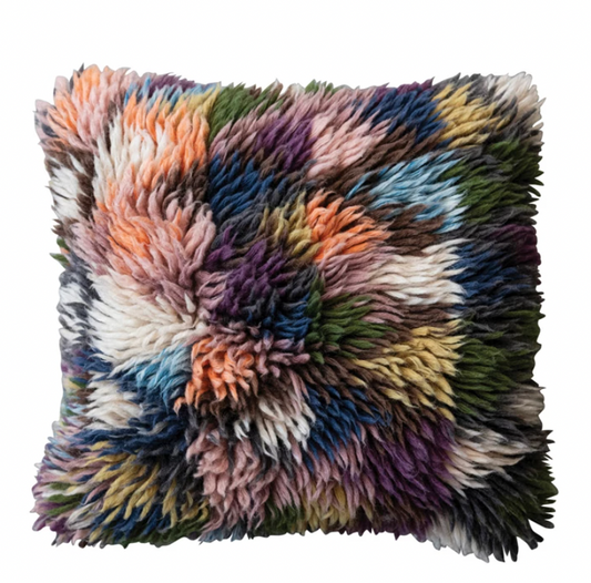 20" Square Woven New Zealand Wool Shag Pillow