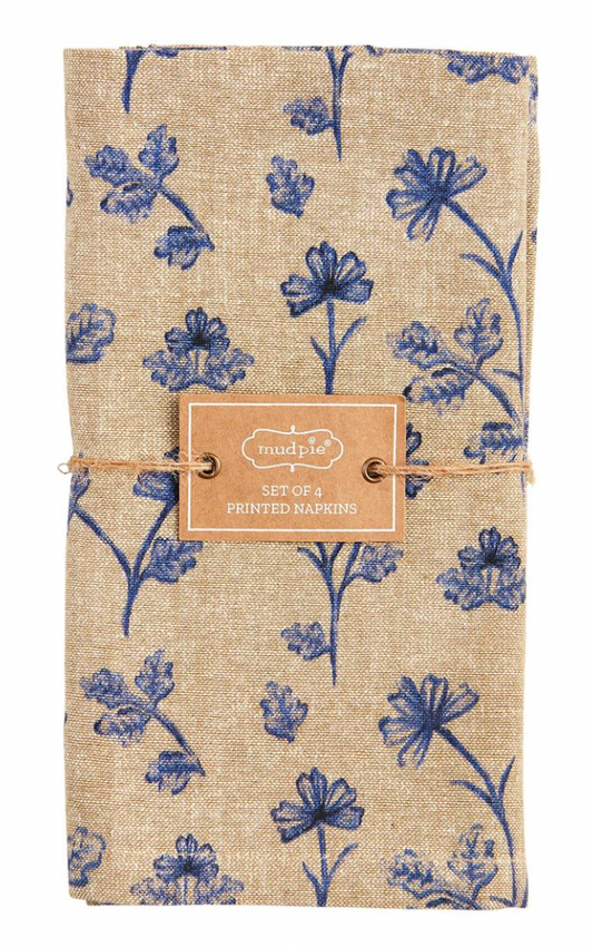 Blue Floral Cloth Napkin Set