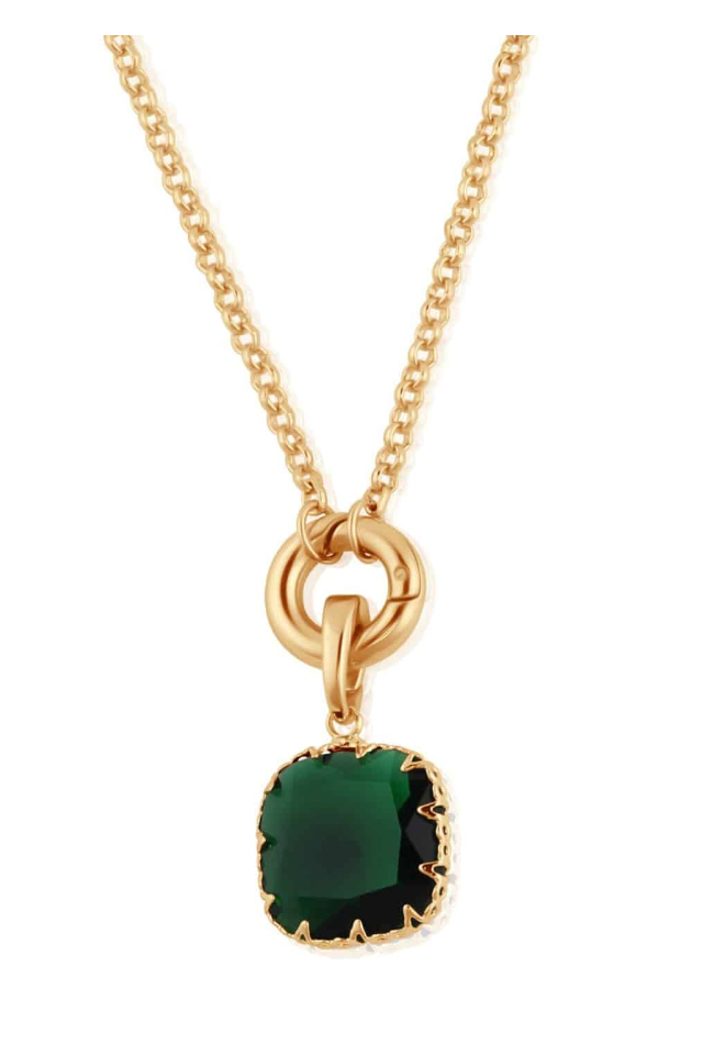 Aura Mini Allure Stone Cut Plated Brass Belcher Chain Necklace With Lock 2306